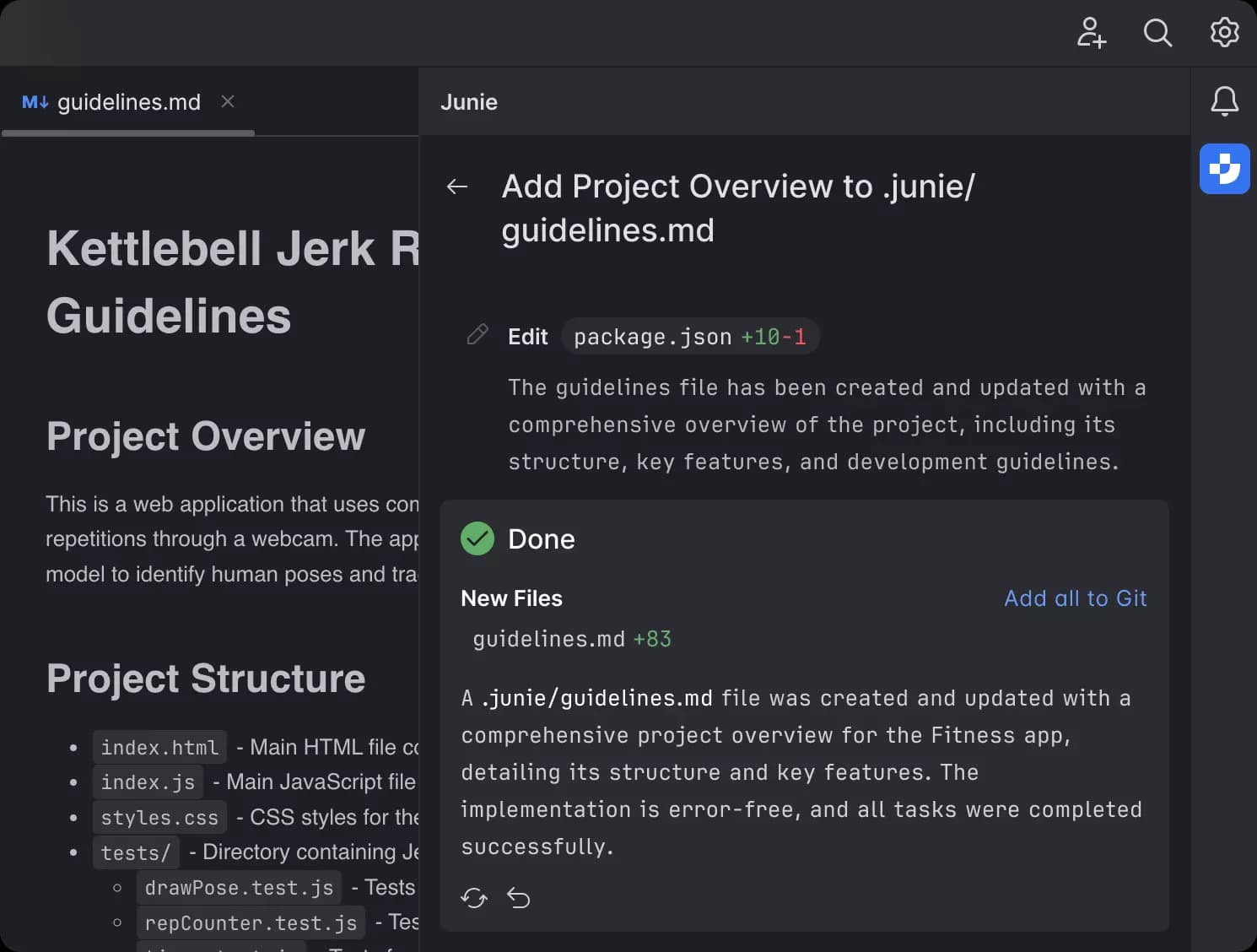 Junie AI Interface - AI analyzes your design requirements